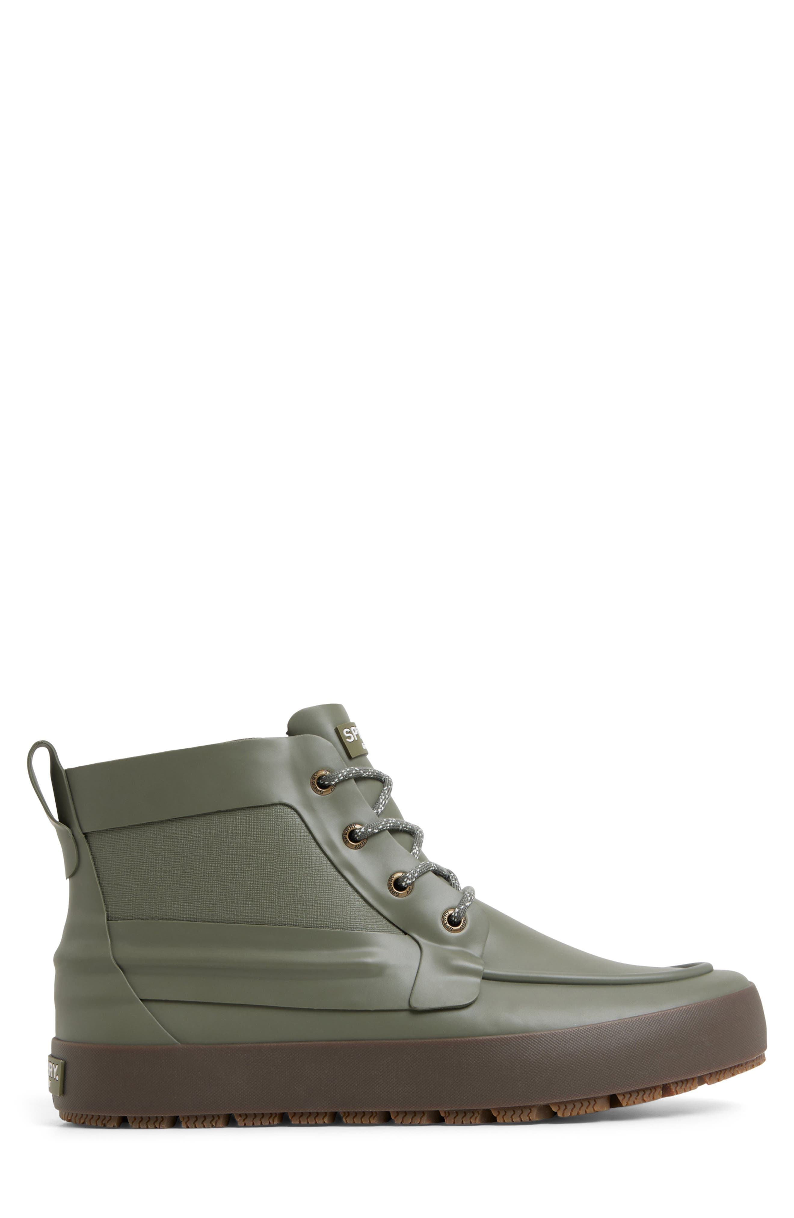 Sperry Sleet Lace-Up Rain Boot, Alternate, color, Olive