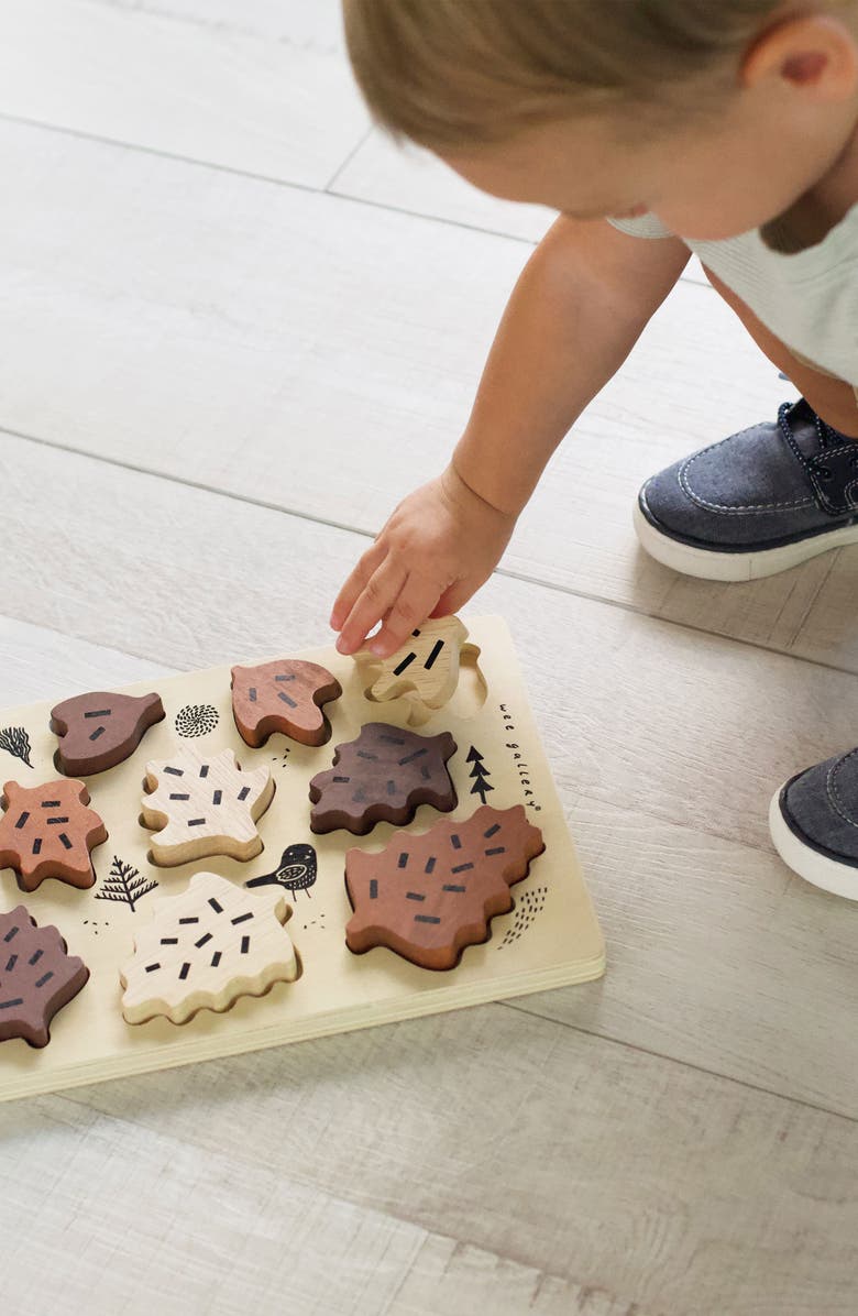 Wee Gallery Woodland Memory Game and Counting Leaves Wooden Tray Puzzle  Bundle, Alternate, color, Woodland