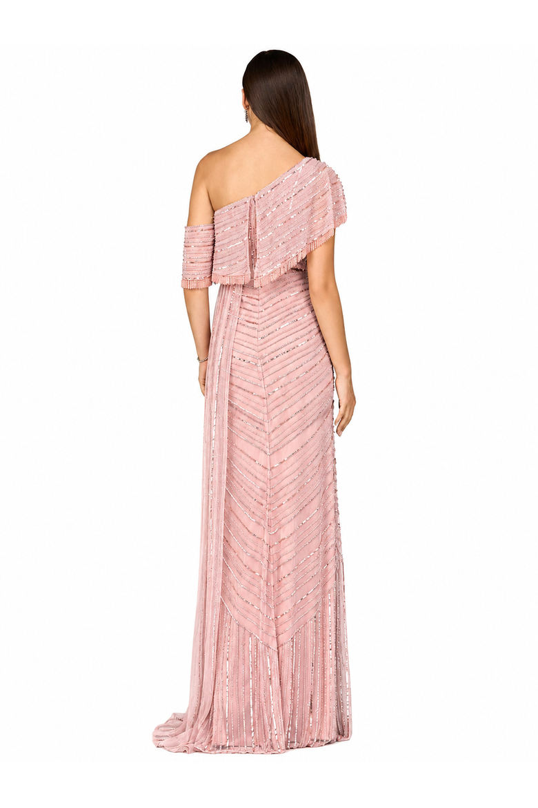 Off Shoulder Sheath Beaded Gown, Alternate, color, DustyRose