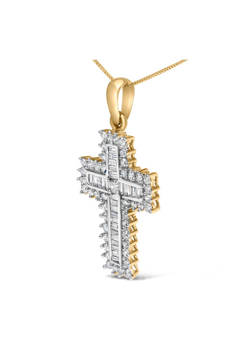 14K Yellow Gold 2.0 Cttw Multi-Row Diamond Cross Pendant Necklace, Alternate, color, Yellow Gold