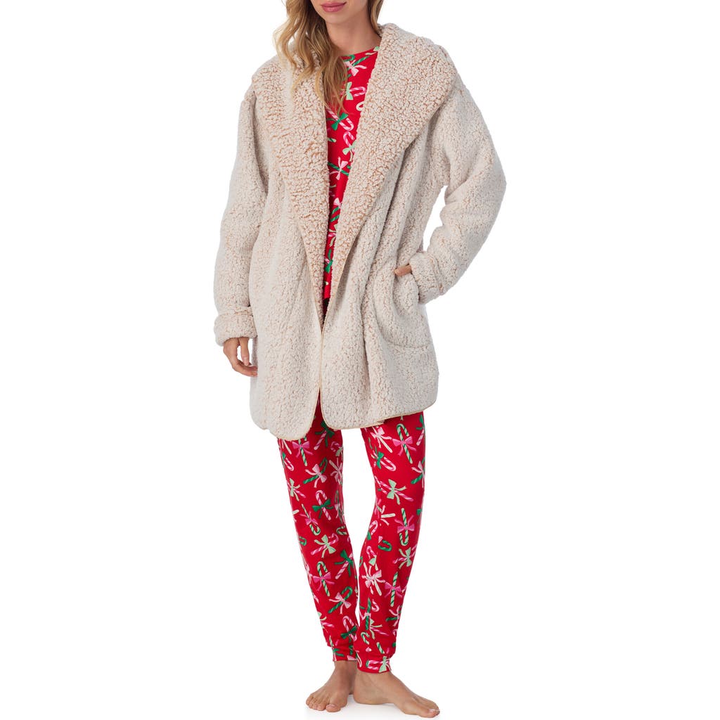 Room Service Pjs Hooded Fleece Lounge Jacket in Tan Print  product