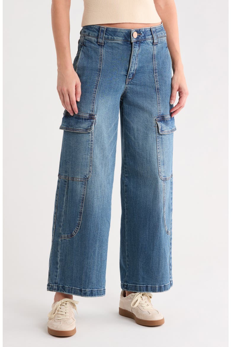 Wide Leg Cargo Jeans, Main, color, MID BLUE ARTISINAL