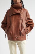 Balmain High Collar Leather Bomber Jacket