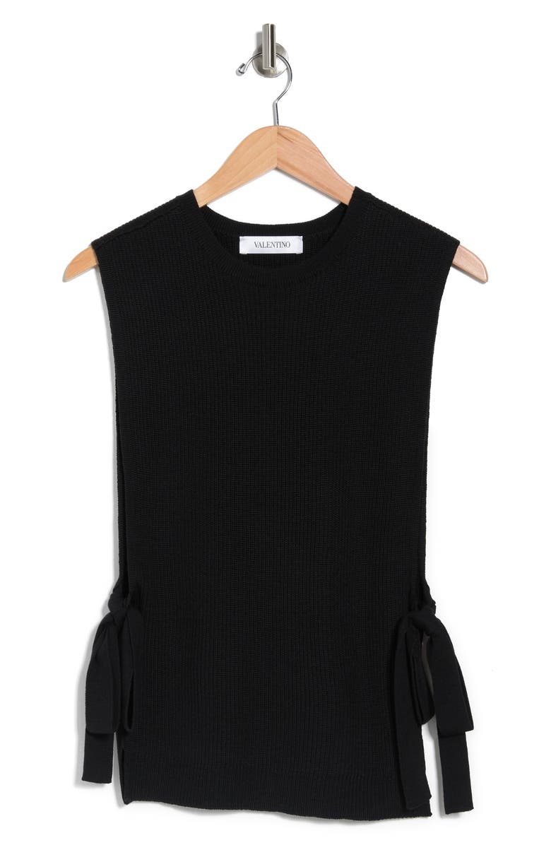 Valentino Wool Knit Side Tie Sleeveless Top, Alternate, color, Nero