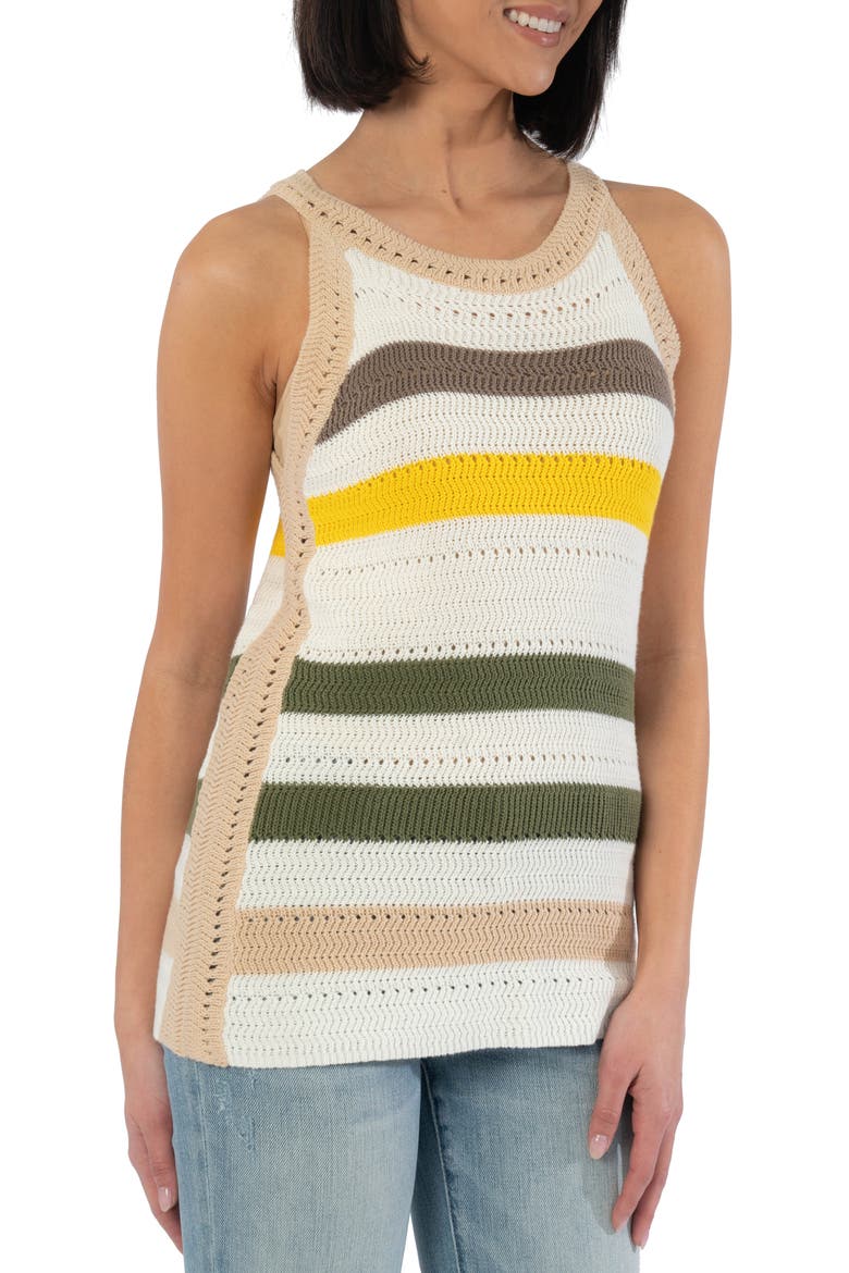 KUT from the Kloth Nour Stripe Crochet Tank, Alternate, color, WHITE/ YELLOW/ OLIVE