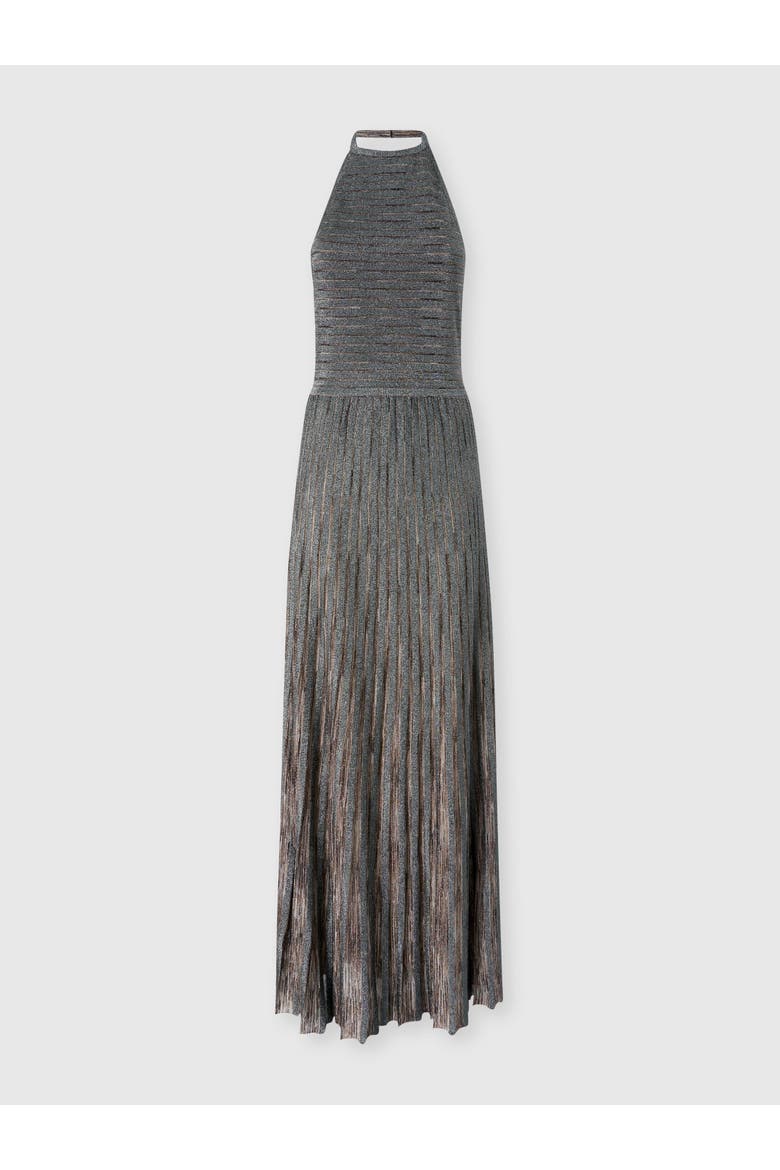Long Viscose Lamé Dress With Open Back, Main, color, Beige