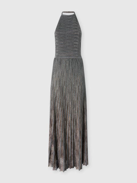 Long Viscose Lamé Dress With Open Back