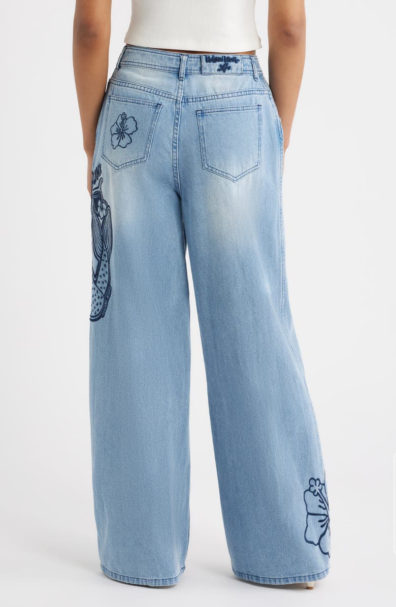 Kulani Kinis Floral Embroidered Wide Leg Jeans, Alternate, color, Sundrunk