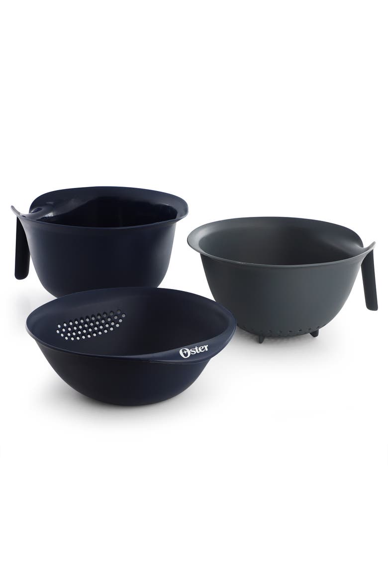 3 Piece Nestable Plastic Colander and 3 Quart Bowl Set, Alternate, color, Blue