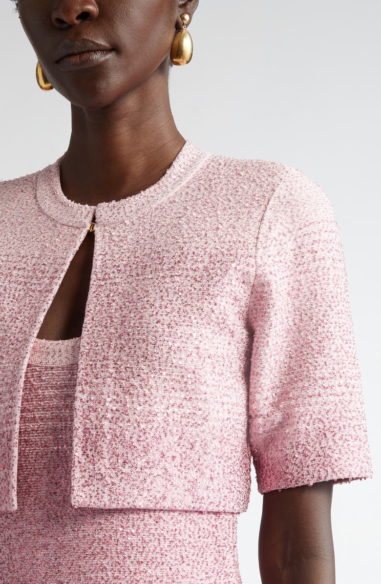ST. JOHN Dégradé Sequin Stripe Crop Cardigan, Alternate, color, Camellia