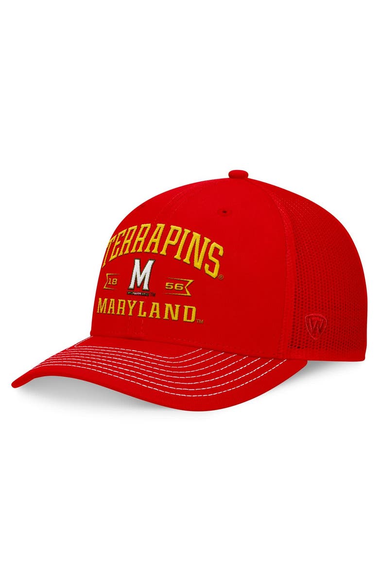 TOP OF THE WORLD Men's Top of the World Red Maryland Terrapins Carson Trucker Adjustable Hat, Main, color, Red