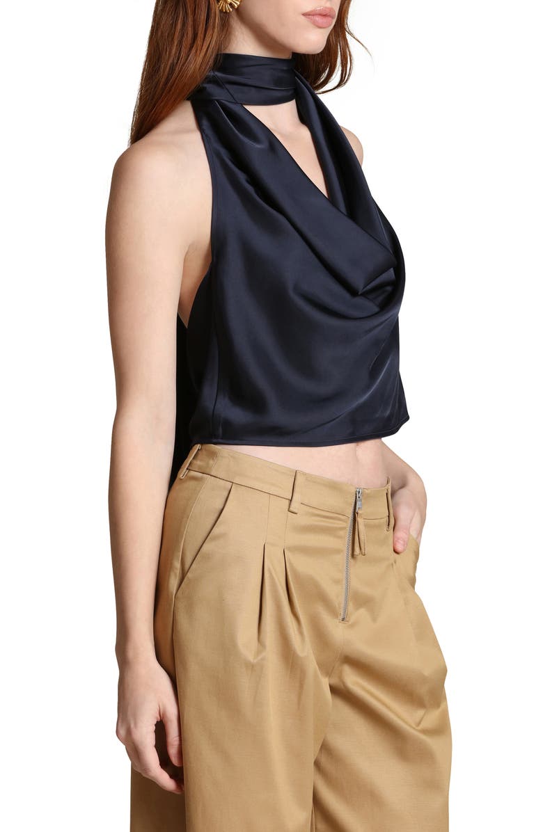 Avec Les Filles Satin Halter Top, Alternate, color, Navy