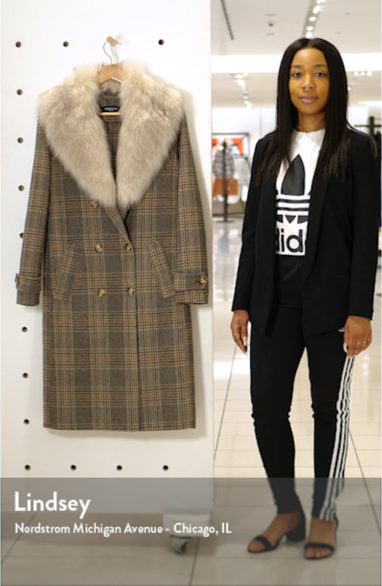 Plaid Wool Blend Coat with Removable Faux Fur Collar, sales video thumbnail