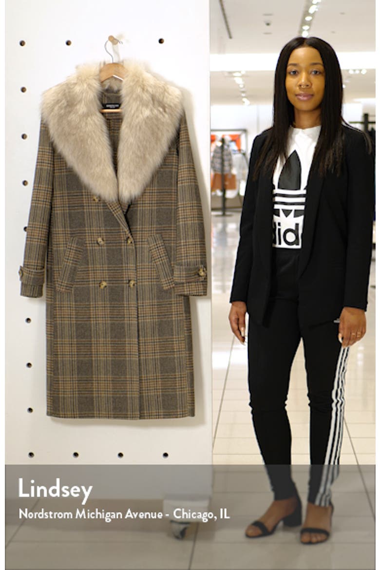 Plaid Wool Blend Coat with Removable Faux Fur Collar video