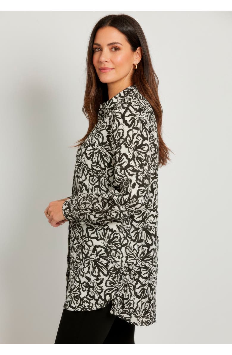 Jessica London Georgette Button Front Tunic, Alternate, color, Ivory Stencil Floral