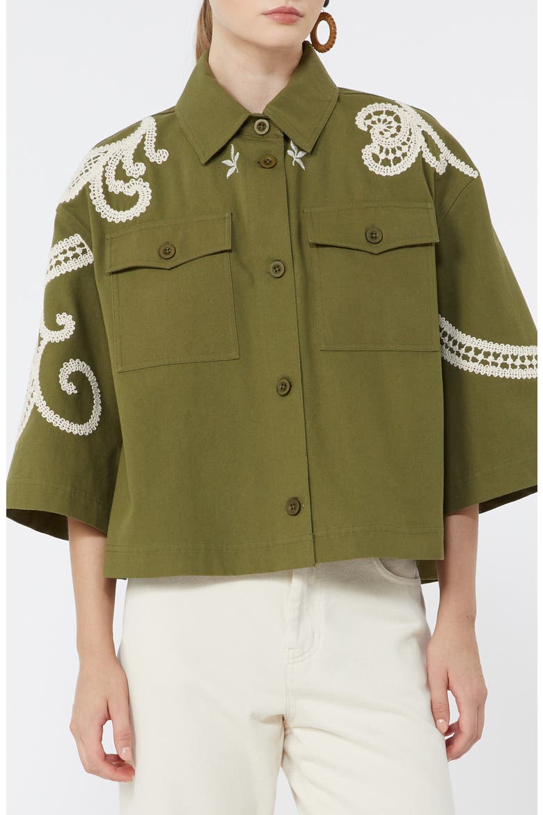 Como Embroidered Detail Cotton Jacket, Alternate, color, KAKI