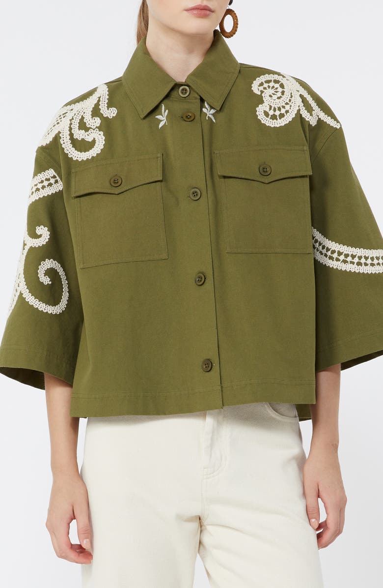 Weekend Max Mara Como Embroidered Detail Cotton Jacket, Alternate, color, Kaki