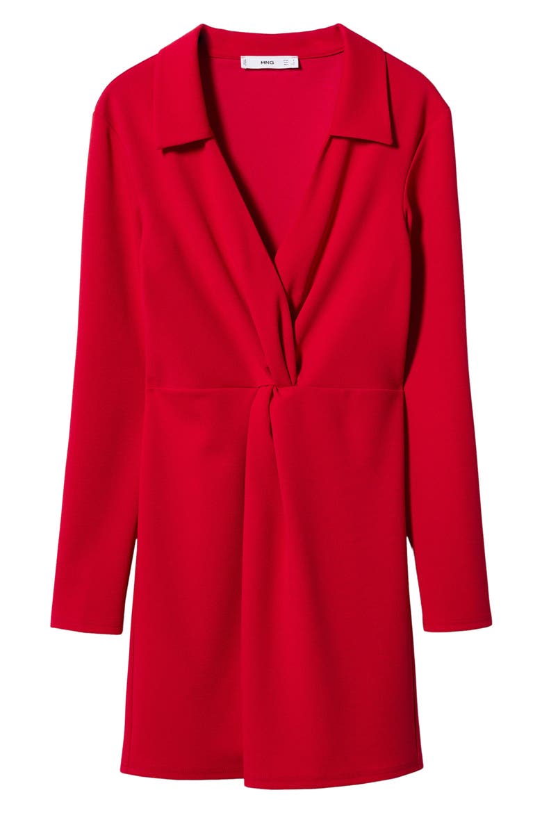 Twist Front Long Sleeve Shirtdress, Alternate, color, RED