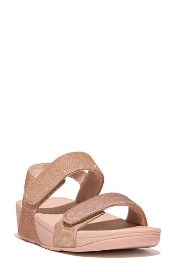 Fitflop Lulu Shimmerlux Adjustable Wedge Sandal In Brown