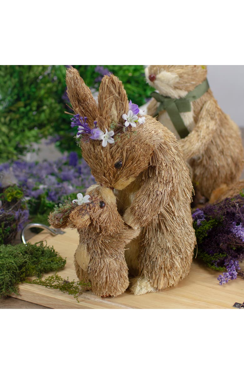 Northlight Mommy and Baby Easter Bunny with Flower Crowns Sisal Figure Decoration - 12", Alternate, color, 
