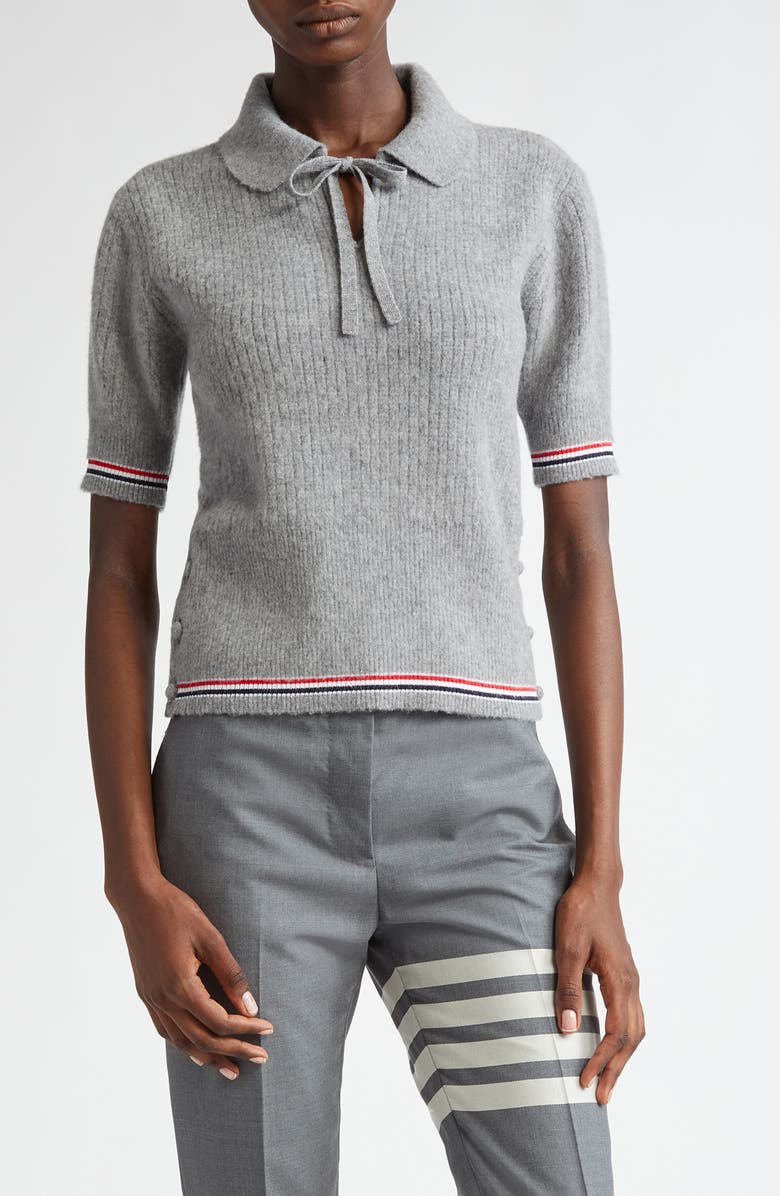 Thom Browne Tricolor Trim Wool Blend Polo Sweater, Main, color, 