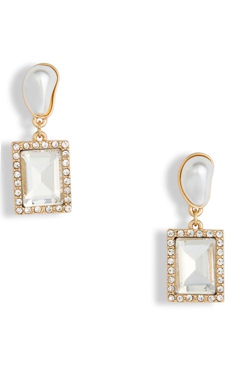 Pavé Imtiation Pearl Halo Drop Earrings