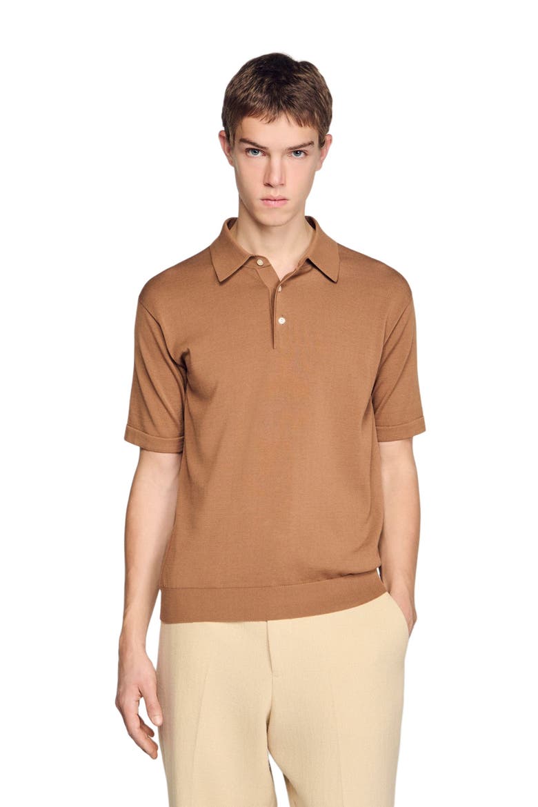 Cotton and silk polo shirt, Main, color, Dark camel