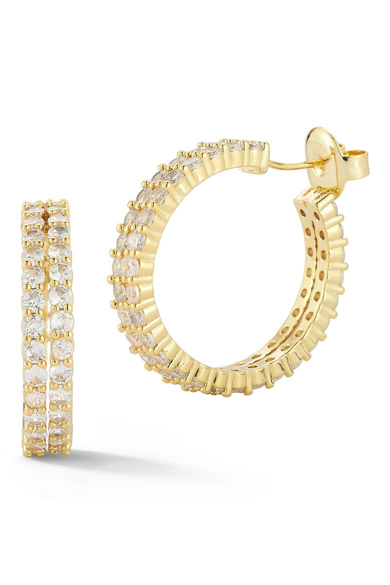 Double Row Cubic Zirconia Hoop Earrings, Main, color, GOLD