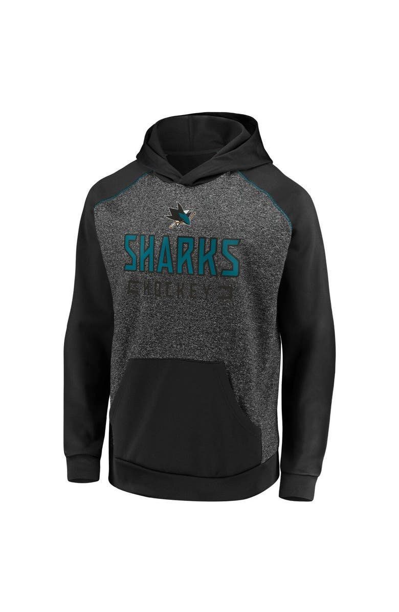 FANATICS Men's Fanatics Branded Heathered Charcoal/Black San Jose Sharks Game Day Ready Chiller Fleece Raglan Pullover Hoodie, Alternate, color, Heather Charcoal