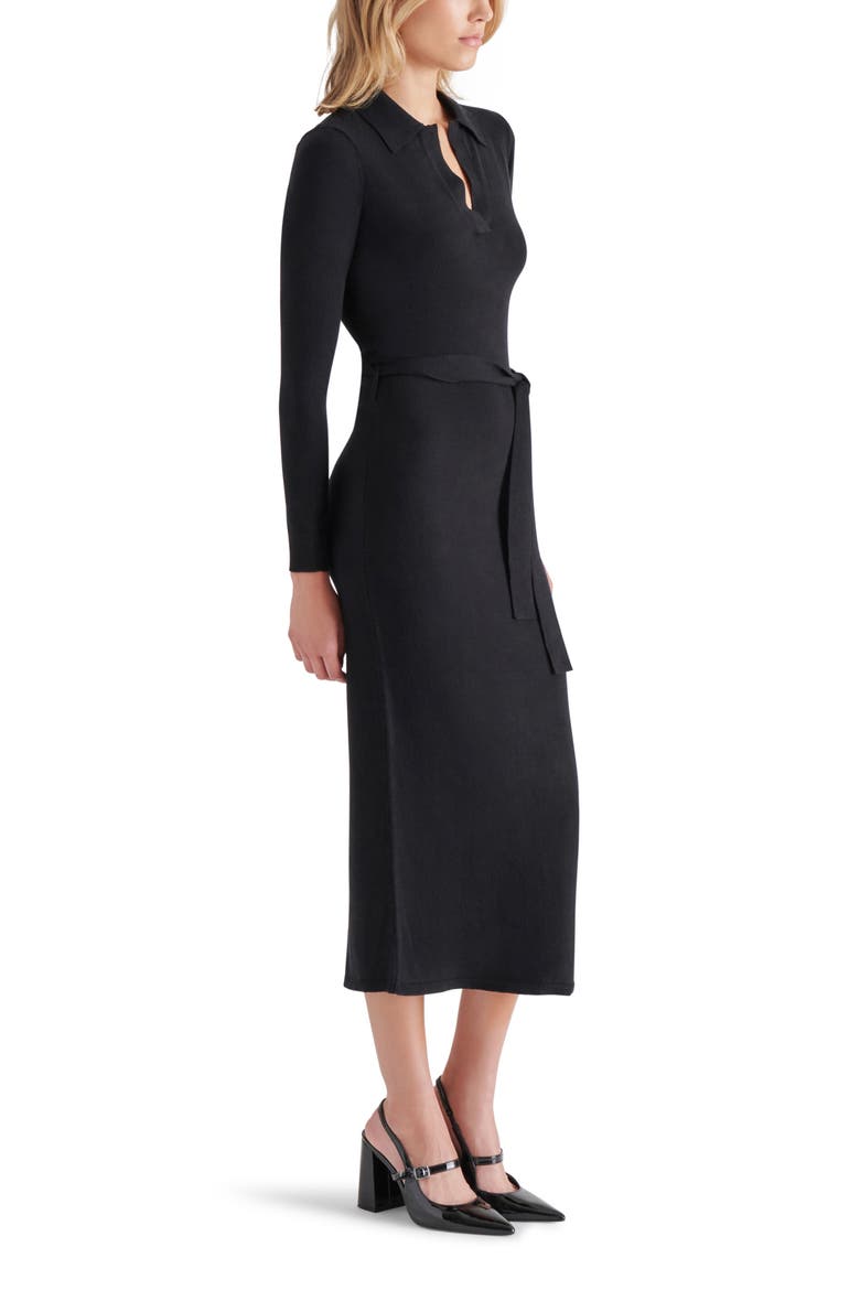 Danessa Belted Long Sleeve Polo Sweater Dress, Alternate, color, BLACK