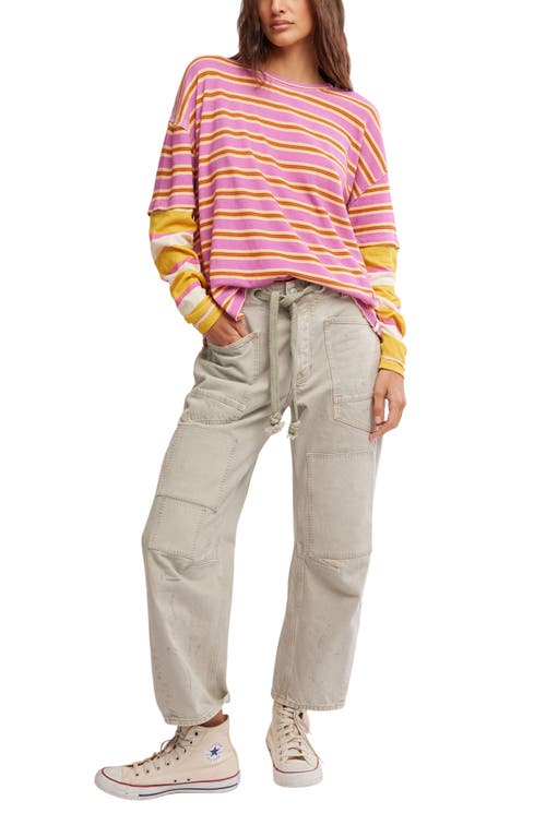 Free People Nina Stripe Layered Long Sleeve Cotton T-shirt In Pink