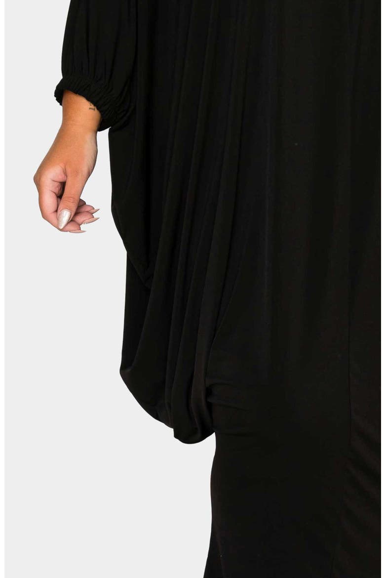 Eero Off the Shoulder Long Sleeve Tapered Hem Midi Dress, Alternate, color, BLACK