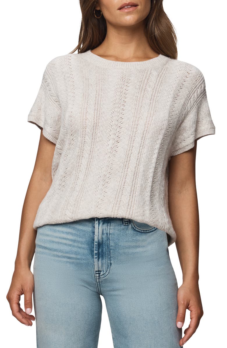 Splendid Raelynn Short Sleeve Pointelle Sweater, Main, color, Pale Oak Heather