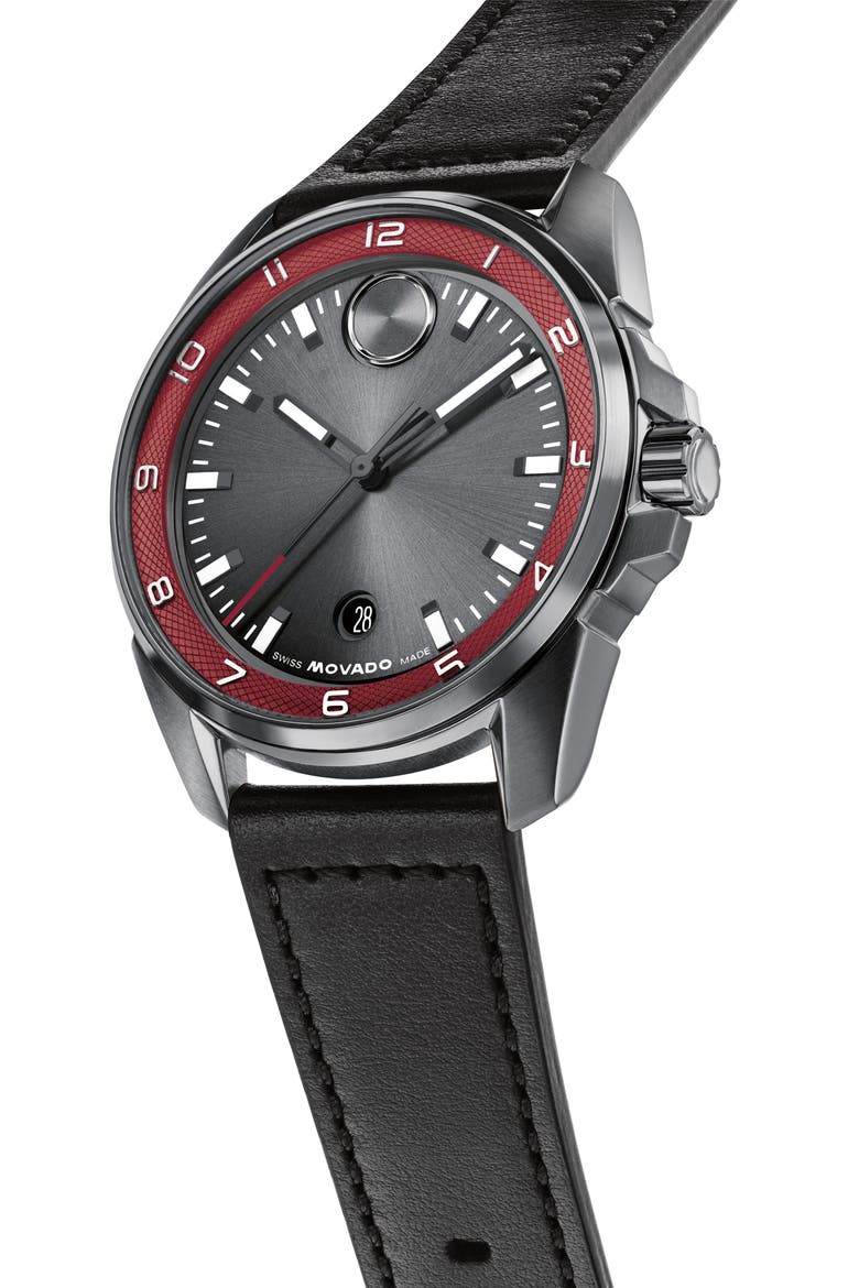 Bold Verso S Leather Strap Watch, 42mm, Alternate, color, BLACK