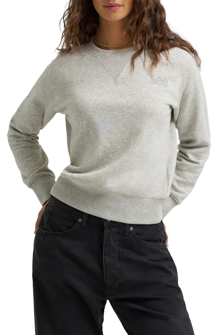 Crewneck Crop Sweatshirt, Main, color, WASHED GRAY HEATHER
