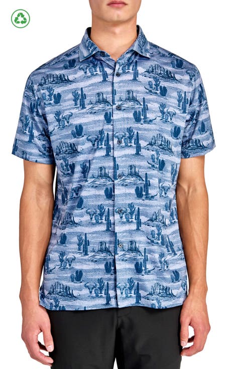 Regular Fit Desert Print Recycled Performance Golf Button-Down Shirt