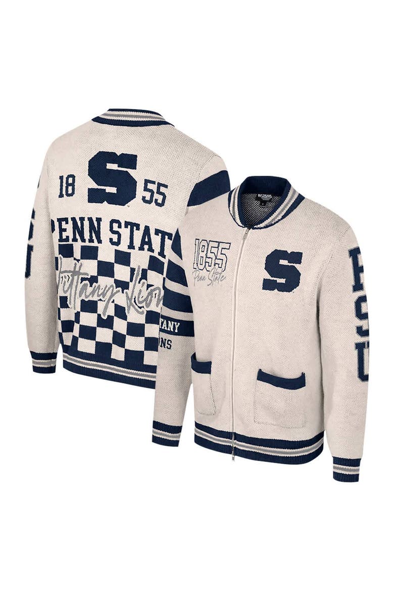 Women's Colosseum Cream Penn State Nittany Lions Jacquard Full-Zip Sweater, Main, color, Cream