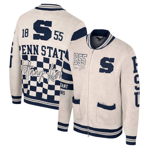 Colosseum Cream Penn State Nittany Lions Jacquard Full-zip Sweater In White