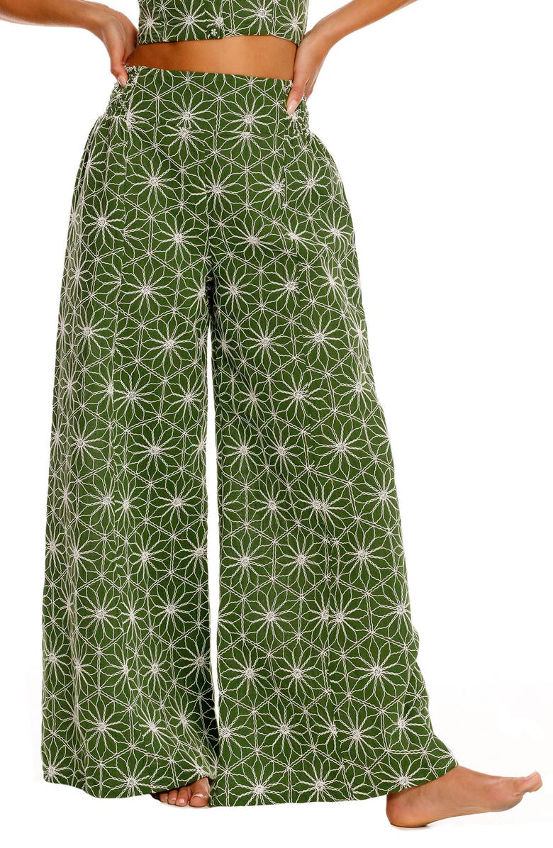 Agua Bendita Mar Vessel Embroidered Wide Leg Cover-Up Pants, Main, color, 