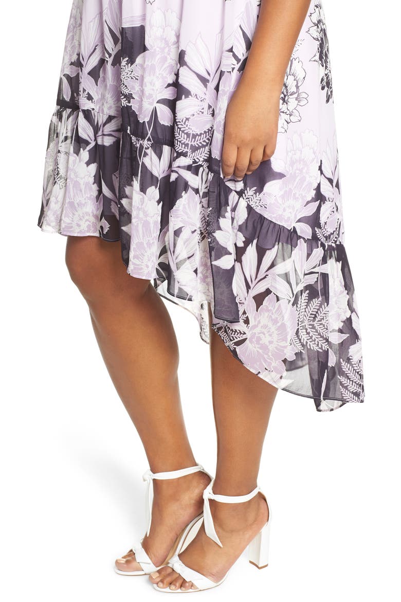 Print Flutter Midi Dress, Alternate, color, PURPLE MULTI