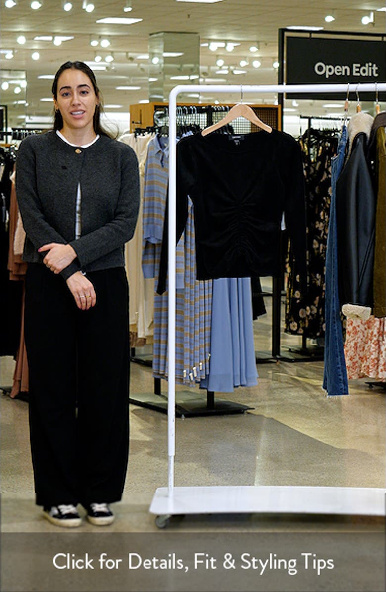 Faux Suede Shirred Long Sleeve Top, sales video thumbnail