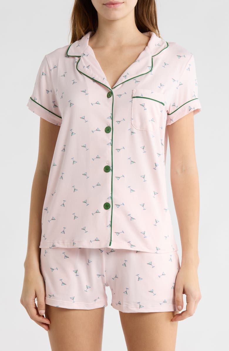 ENZOS INACTIVE WEAR Dixie Martini Short Pajamas, Main, color, Tossed Martnis - Barely Pink