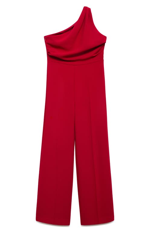 Mango One-shoulder Jumpsuit In Burgundy