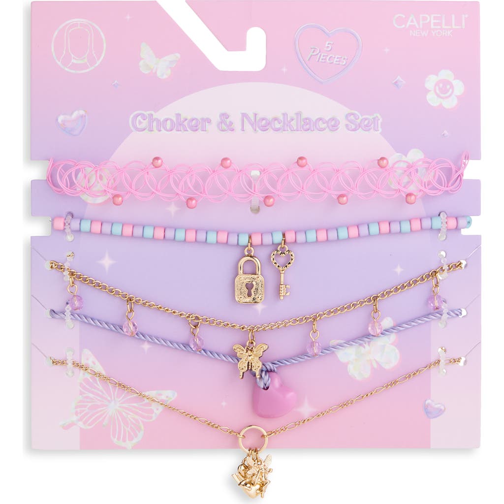 Capelli New York Kids' Assorted 5-pack Choker & Necklace Set In Gold