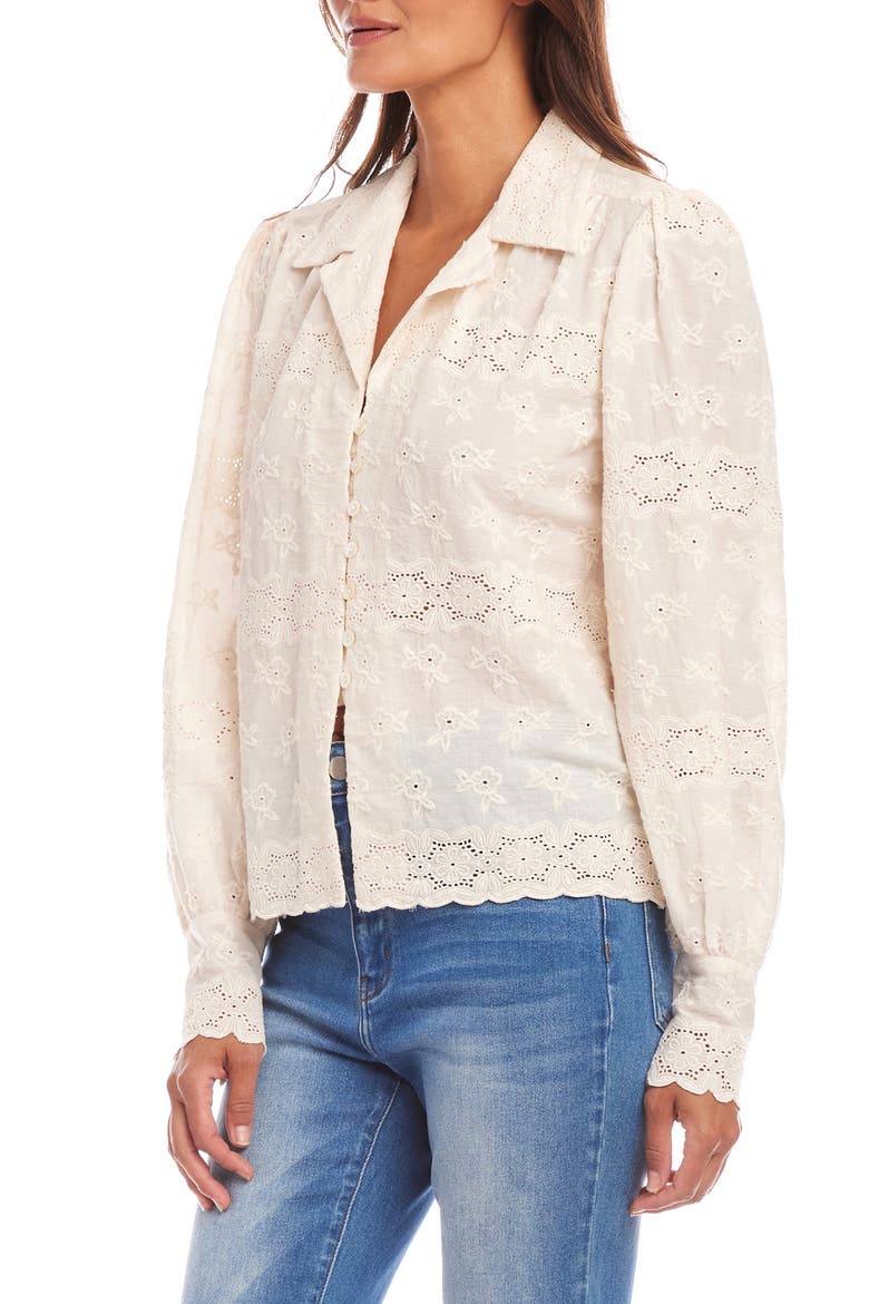 Eyelet Embroidery Button-Up Shirt, Alternate, color, CREAM