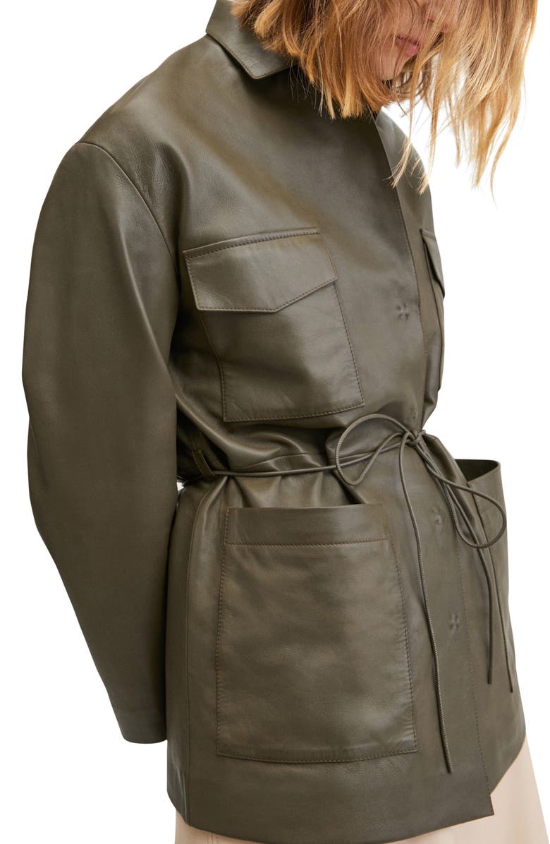 MANGO Pocket Leather Overshirt, Alternate, color, 