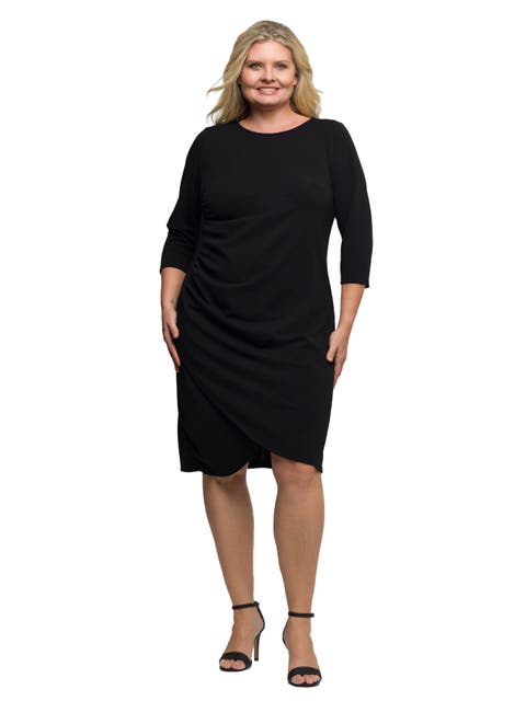 Plus Size Three Quarter Sleeve Ruched Tulip Hem Mini Dress