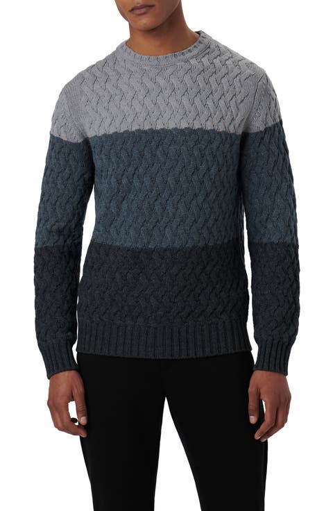 Color Block Merino Wool Blend Crewneck Sweater