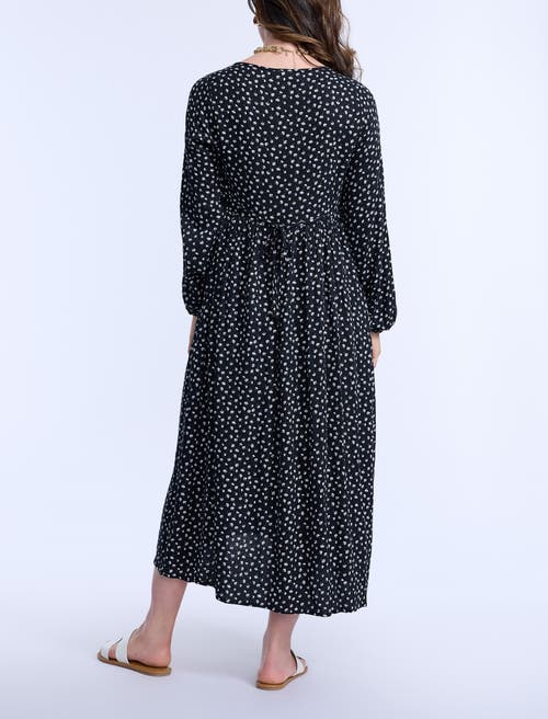 Motherhood Maternity Long Sleeve Button Front Maternity Midi Dress In Black Ditsy