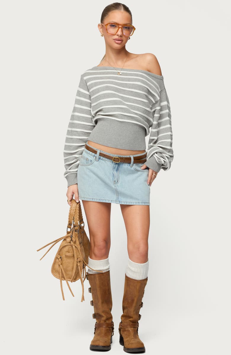 EDIKTED Mika Stripe Off the Shoulder Knit Crop Top, Alternate, color, 